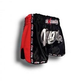 K-1 Thaiboxing Short in Satin "Mesh" in Schwarz/Rot