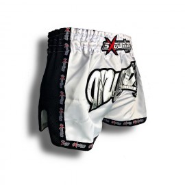 K-1 Thaiboxing Short in Satin "Mesh" in Weiß/Schwarz