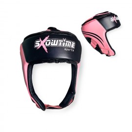 Kopfschützer aus Kunstleder in Schwarz/Pink